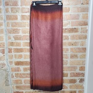 Plum, Rust & Mauve Crinkle Satin Ombre Gradient Maxi Wrap Skirt